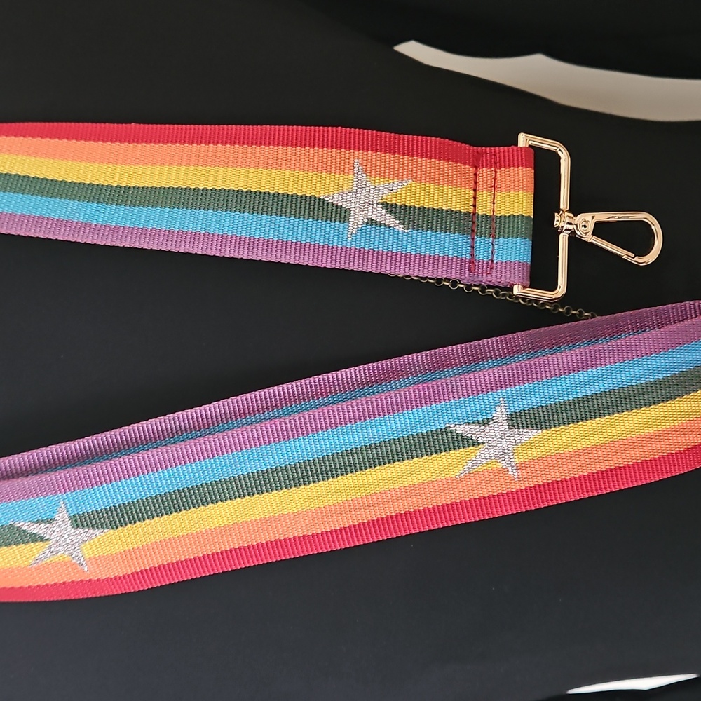 Rainbow Stripe with Silver Glitter Star Bag Strap. - Picture 4 of 9